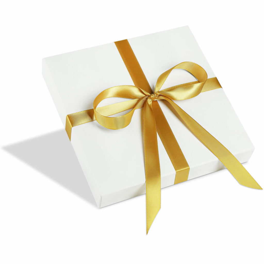 Handmade box in White, Gold ribbon