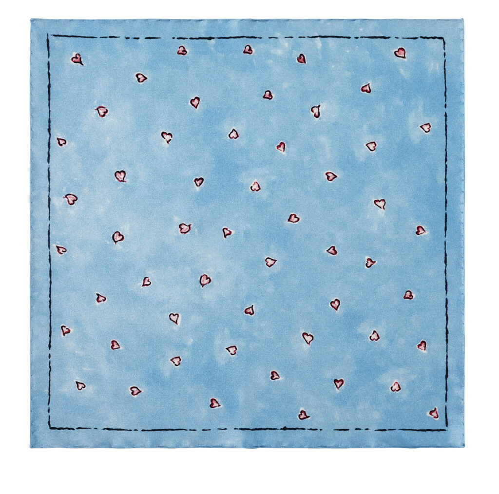 The Lago di Como pocket square, 33 by 33 centimeters, organic silk twill